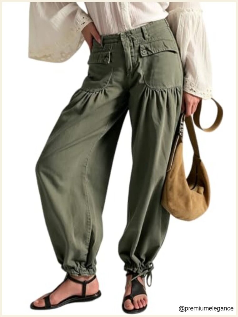 Baggy Wide Leg Denim Jeans with Lotus Fold Detail Drawstring Hem